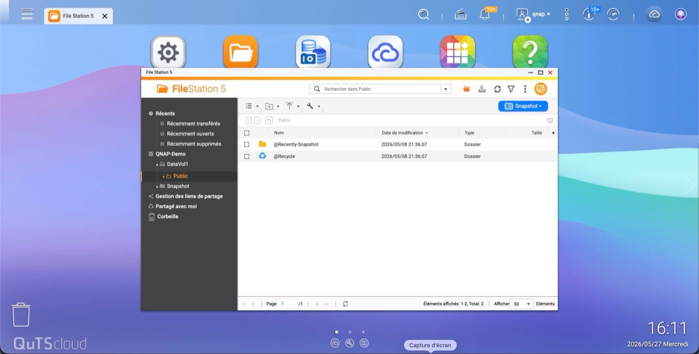 Interface QTS 5 sur QNAP TS-262A (vue 3)
